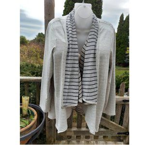 Le Verde NYC Womens Plus Size 3X Open Performance Cardigan - Light Gray Striped